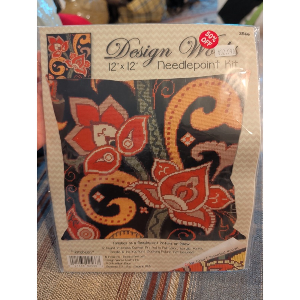 New Design Works Kit 12" X 12" Pillow Or Needlepoint Picture Jacobean